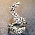 Silver Plated Women's Zircon Ring, Creative Plant Leaf Long Statement Finger Jewelry view 2