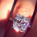 Classic Four Prong White Square Zircon Ring, Large Stone Fashion Jewelry For view 1