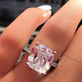 Classic Four Prong White Square Zircon Ring, Large Stone Fashion Jewelry For view 5