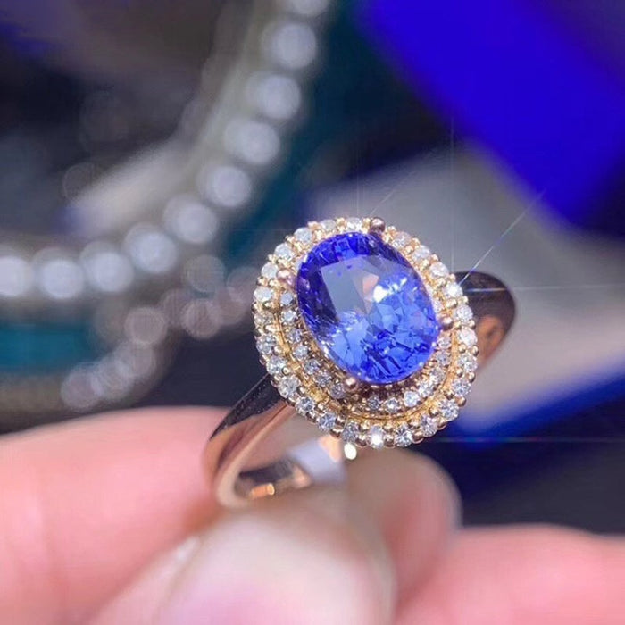 Vintage Elegant Rose Gold Plated Ladies Ring With Blue Cubic Zirconia Jewelry