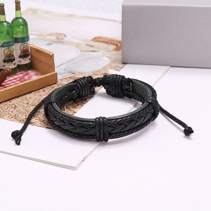 Hot Selling Adjustable Handmade Braided Leather Bracelet, Simple Unisex Fashion Wristband