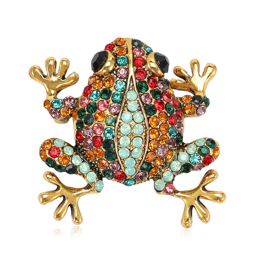 Metal Rhinestone Cartoon Frog Brooch Pin For Clothing Accessories