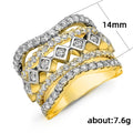 Women's Hollow Multi Line Two Tone Ring With Micro Pave Zircon, Fashion Hand Jewelry view 2