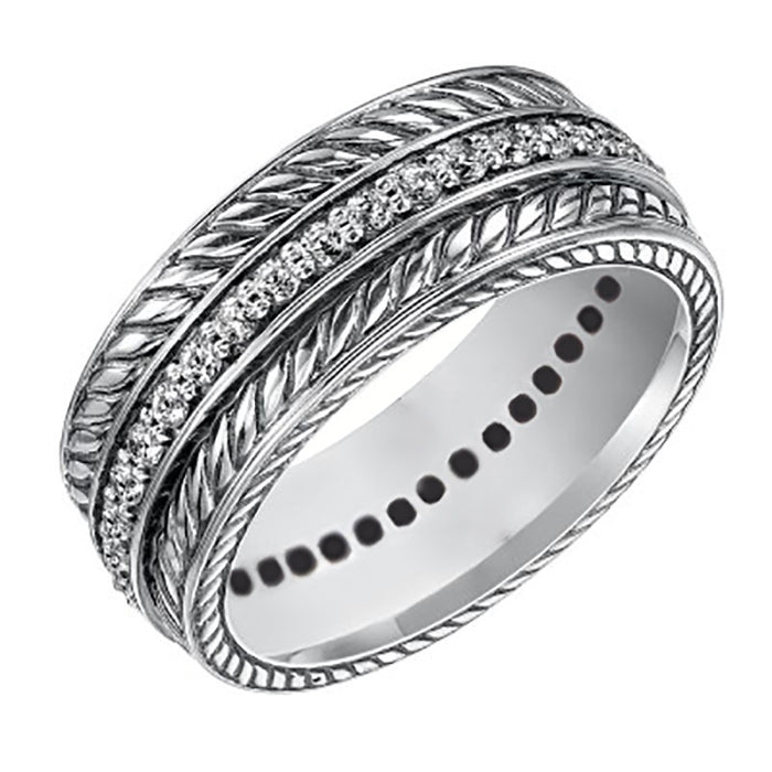 European American Minimalist Micro Pave Zircon Unisex Ring, Full Stone Striped Finger Jewelry