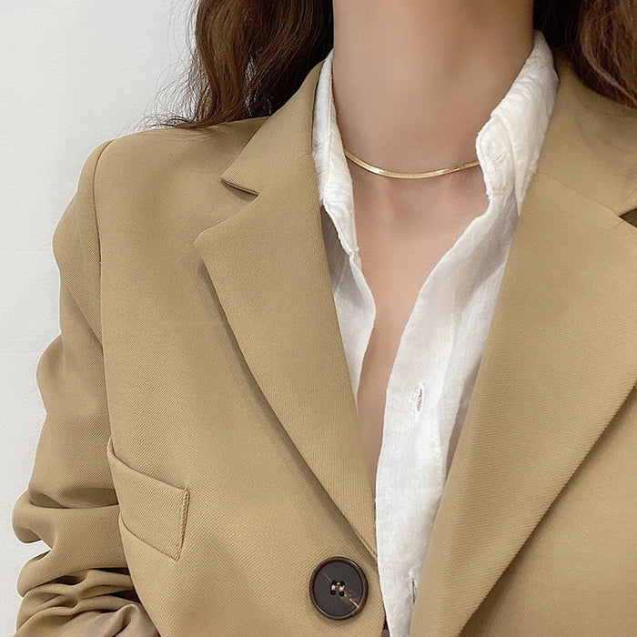 Stainless Steel Flat Snake Chain Necklace For Women Minimalist Geometric Circle Collarbone OL Style