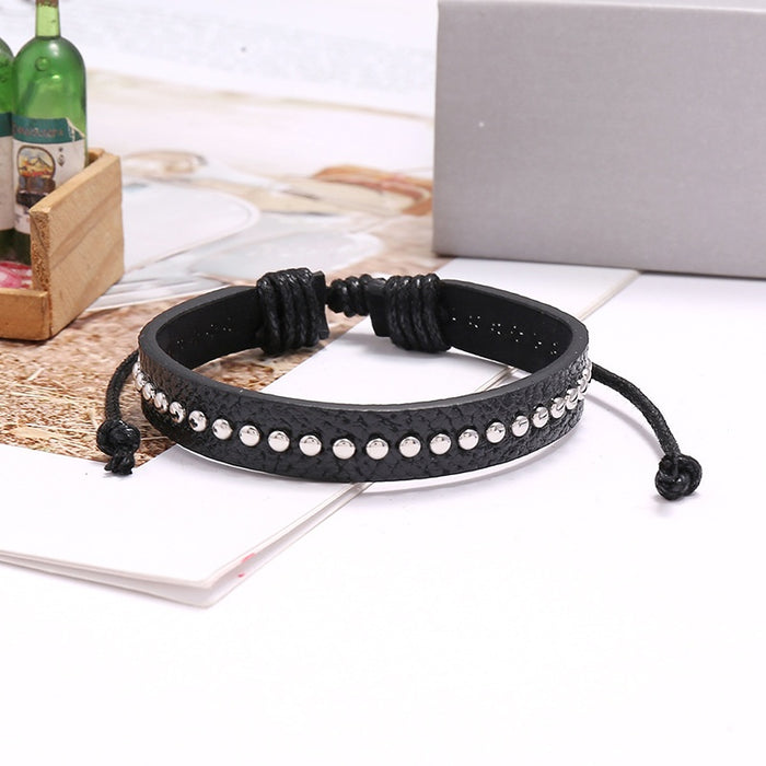 Simple Handmade Braided PU Leather Bracelet Punk Adjustable Jewelry Direct Supply