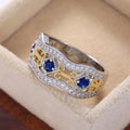 Elegant Hollow Pattern Two Tone Women's Ring With Zircon, Simple Geometric Fashion Jewelry view 3