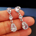 Sparkling Silver Plated Water Drop Stud Earrings For Women With Large Zircon view 3
