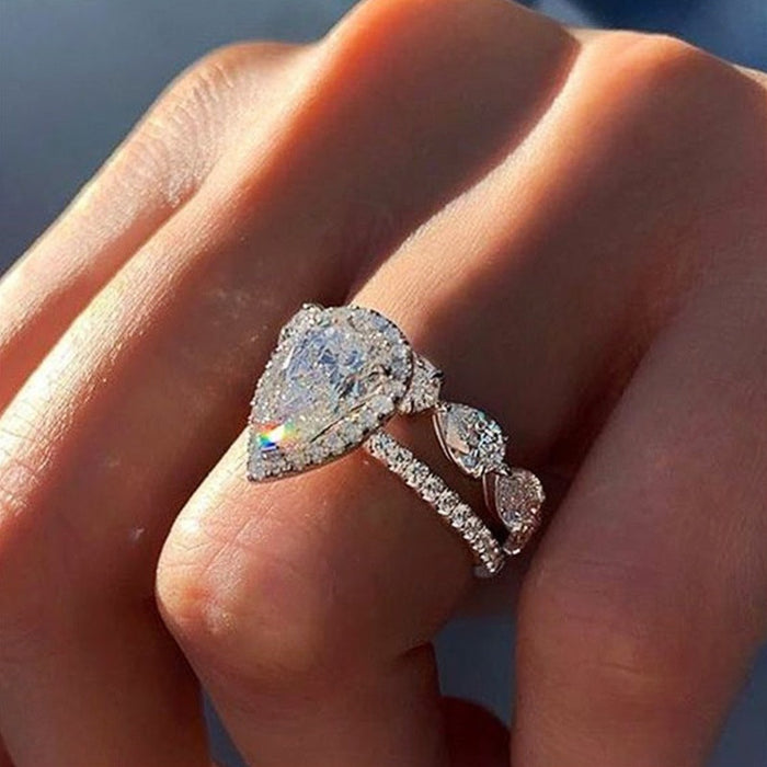 Fashion Women Ring Set With Delicate Teardrop Cubic Zirconia Ring, Classic Jewelry