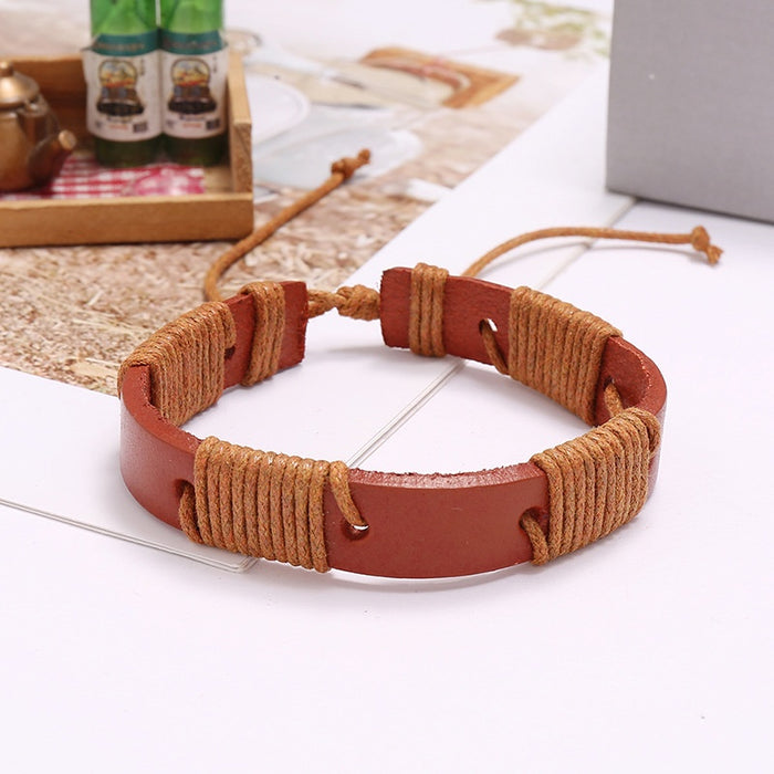 Punk Vintage Braided Genuine Cowhide Leather Bracelet Minimalist European American Wrist Jewelry