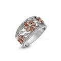 Two Tone Hollow Carved Small Flower Women's Ring With Micro Pave Zircon, Versatile Fashion Finger Ring view 2