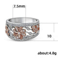 Two Tone Hollow Carved Small Flower Women's Ring With Micro Pave Zircon, Versatile Fashion Finger Ring view 5