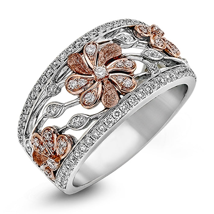Two Tone Hollow Carved Small Flower Women's Ring With Micro Pave Zircon, Versatile Fashion Finger Ring