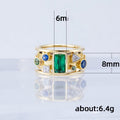 Vintage Geometric Gold Women's Ring With Green Zircon Inlay, Creative Fashion Finger Jewelry view 3
