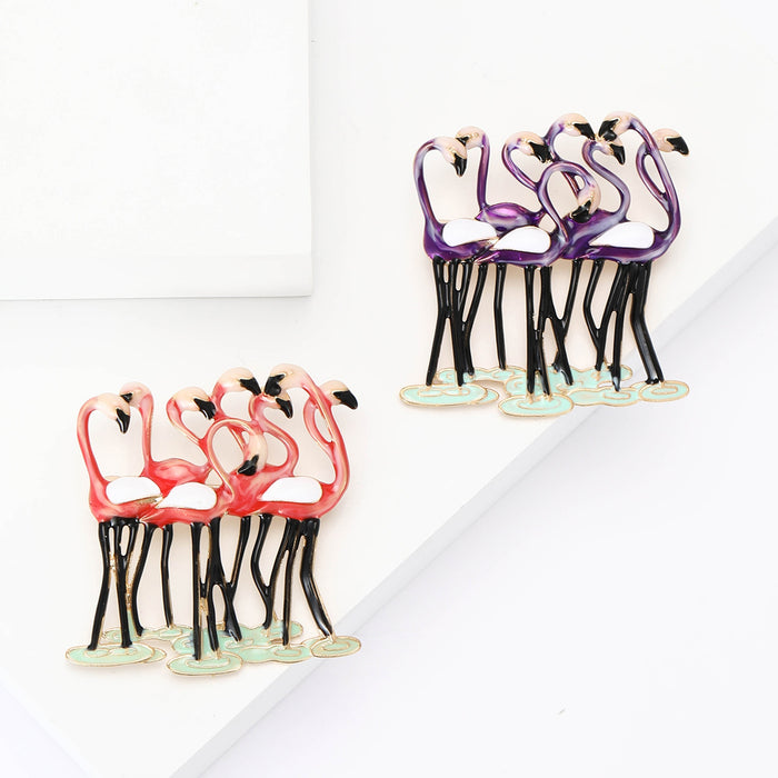 Alloy Enamel Flamingo Brooch Pin For Women Clothing Decoration