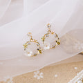 Elegant Korean Spring Summer Alloy Rhinestone Bee Flower Wreath Shell Blossom Stud Drop Earrings view 2