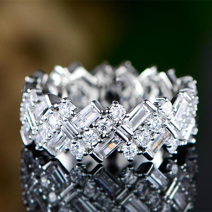 Luxury Full Pave Zircon Women's Ring, European American Fashion Jewelry Accessory