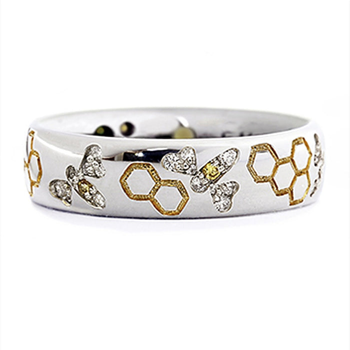 Cute Bee Honeycomb Zircon Ring For Women, Simple Versatile Index Finger Jewelry