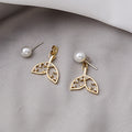Elegant Hollow Fish Tail Rhinestone Alloy Pearl Stud Drop Two-Way Back Hanging Earrings view 3