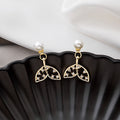 Elegant Hollow Fish Tail Rhinestone Alloy Pearl Stud Drop Two-Way Back Hanging Earrings view 4