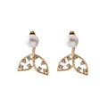 Elegant Hollow Fish Tail Rhinestone Alloy Pearl Stud Drop Two-Way Back Hanging Earrings view 5
