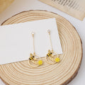 Cute Bee And Daisy Long Drop Stud Earrings With 925 Silver Post Alloy Rhinestone Flower Dangle Earrings view 4