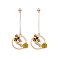 Cute Bee And Daisy Long Drop Stud Earrings With 925 Silver Post Alloy Rhinestone Flower Dangle Earrings view 5