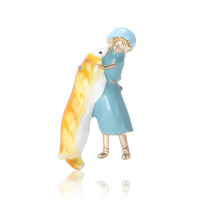 Alloy Enamel Dachshund And Girl Brooch Pin For Women Apparel