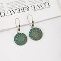 Vintage Ethnic Antique Bronze Alloy Hollow Round Filigree Turquoise Beaded Bohemian Drop Earrings view 2