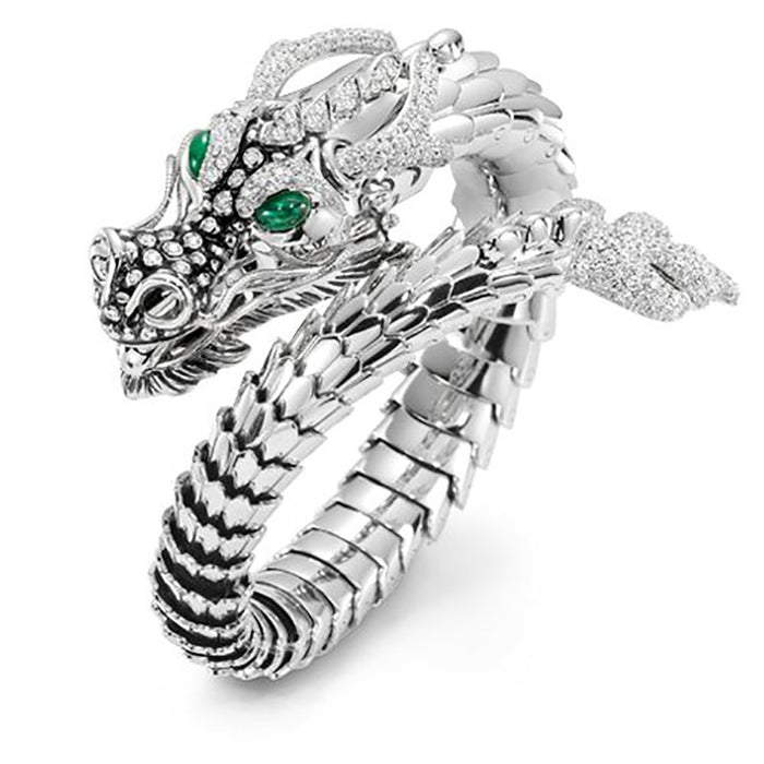 Platinum Plated Dragon Hip Hop Ring, Bold Creative Cocktail Party Finger Jewelry For Men