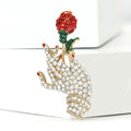 Alloy Rhinestone Hand Holding Rose Brooch Pin For Clothing Accessories view 2