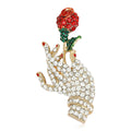 Alloy Rhinestone Hand Holding Rose Brooch Pin For Clothing Accessories view 1