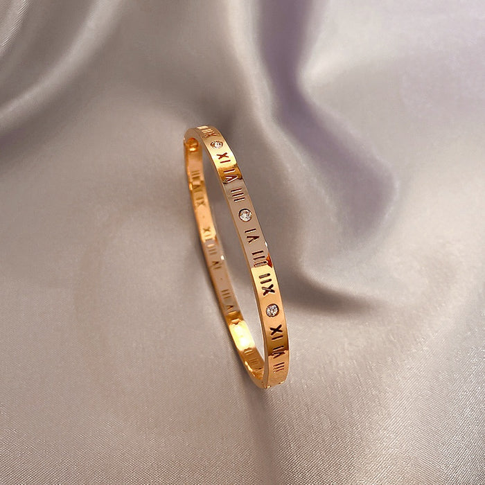 Copper Roman Numeral Round Bangle For Women Men Minimalist Korean Couple Jewelry