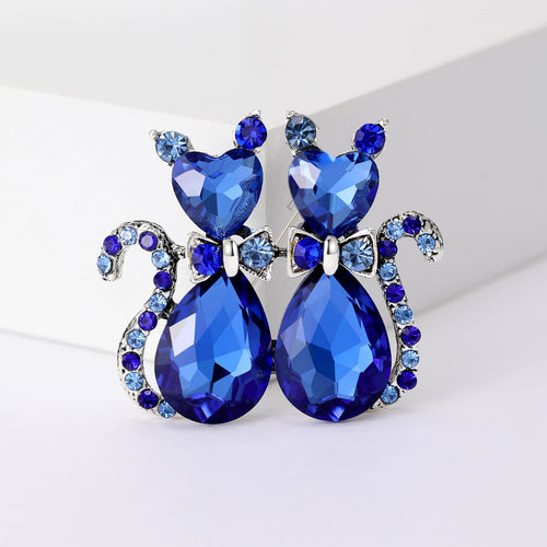 Crystal Alloy Bow Cat Brooch Pin For Cute Clothing Decoration