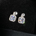 Exquisite Square Women's Stud Earrings With Full Zircon Inlay And Platinum Plated Finish view 2