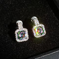 Exquisite Square Women's Stud Earrings With Full Zircon Inlay And Platinum Plated Finish view 7