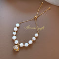 Gold Plated Cat Eye Stone Freshwater Pearl Beaded Bracelet For Women Adjustable Korean Fashion view 3