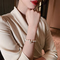 Gold Plated Cat Eye Stone Freshwater Pearl Beaded Bracelet For Women Adjustable Korean Fashion view 2