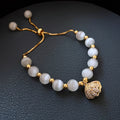 Gold Plated Cat Eye Stone Freshwater Pearl Beaded Bracelet For Women Adjustable Korean Fashion view 1