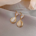 Korean Style Cat Eye Stone Heart Flower Drop Earrings With Silver Needle Round Accent view 3