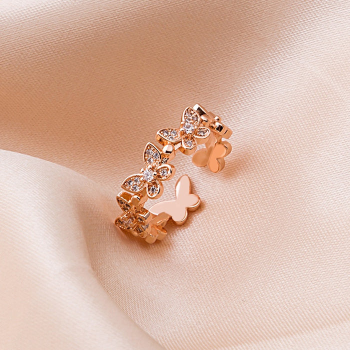 Korean Elegant Micro Pave Butterfly Ring Simple Style Rhinestone Index Finger Jewelry