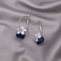Elegant Camellia Flower Hoop Drop Earrings With Blue Crystal Zircon Rhinestone And 925 Silver Needle Earrings view 4