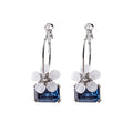 Elegant Camellia Flower Hoop Drop Earrings With Blue Crystal Zircon Rhinestone And 925 Silver Needle Earrings view 5