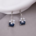 Elegant Camellia Flower Hoop Drop Earrings With Blue Crystal Zircon Rhinestone And 925 Silver Needle Earrings view 3