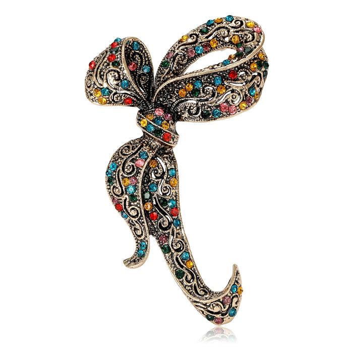 Alloy Black Rhinestone Bow Brooch Pin For Coats And Gifts