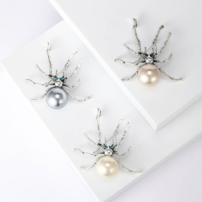 Vintage Alloy Spider Pearl Brooch For Sweaters And Cardigans