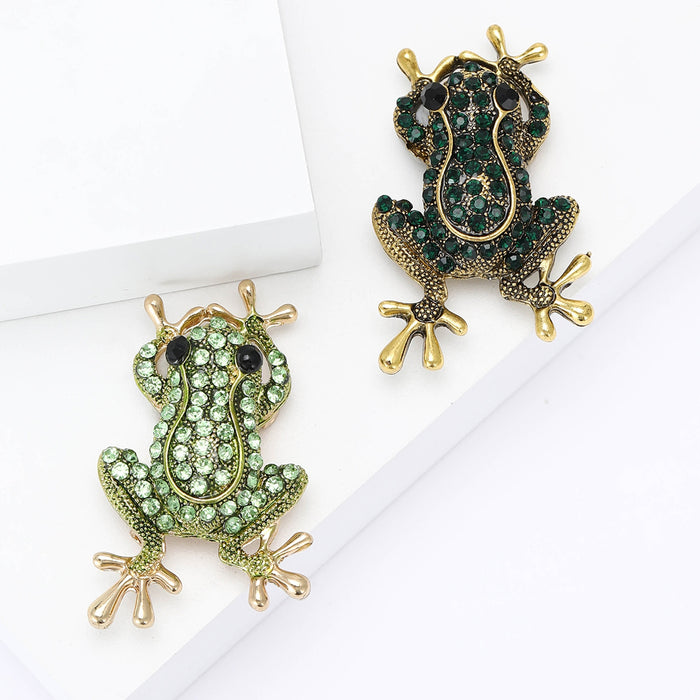 Alloy Rhinestone Frog Brooch Pin For Suits And Sweaters