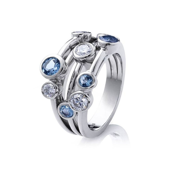 Women's Two Tone Zircon Geometric Ring With Three Lines And Small Circle Design, Creative Jewelry