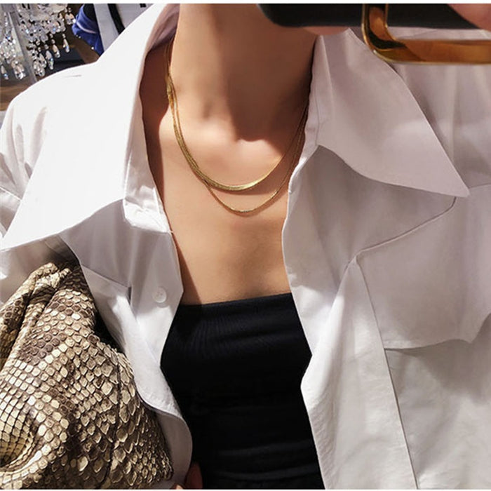 Stainless Steel Double Layer Chain Necklace Minimalist Hip Hop Layered Clavicle Jewelry