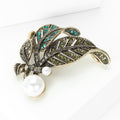 Alloy Rhinestone Pearl Leaf Brooch Pin For Fashion Clothing Accessories view 2
